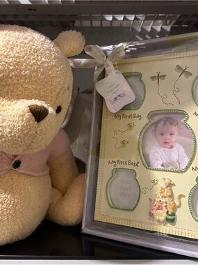 Plush Teddy Bear with Baby Photo Frame - Cream & Pink